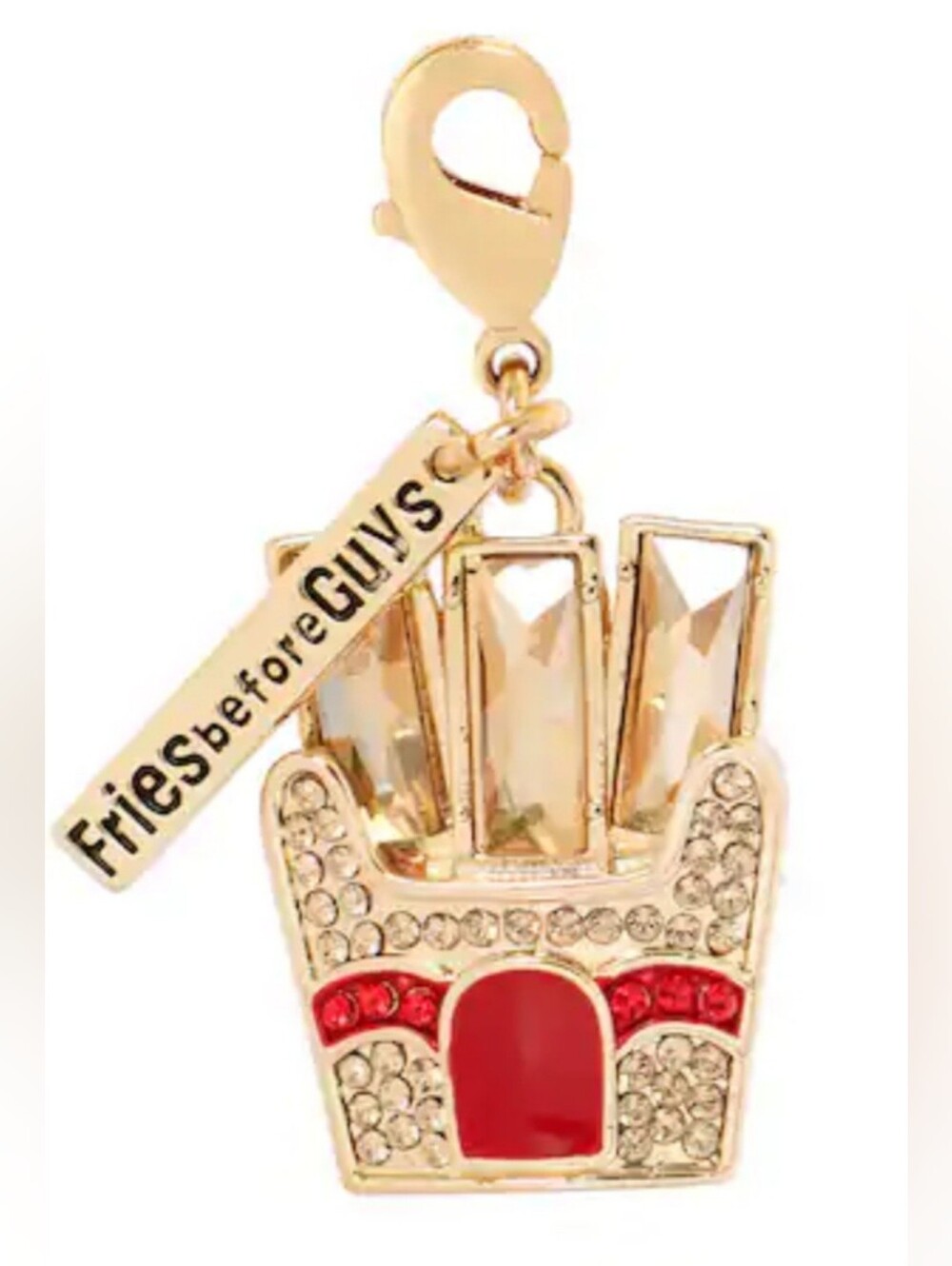 Fries Before Guys Austrian Crystal Charm Pendant Gold Tone